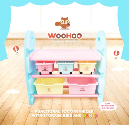 【WOOHOO】兒童玩具收納櫃－三層窄(藍側板)