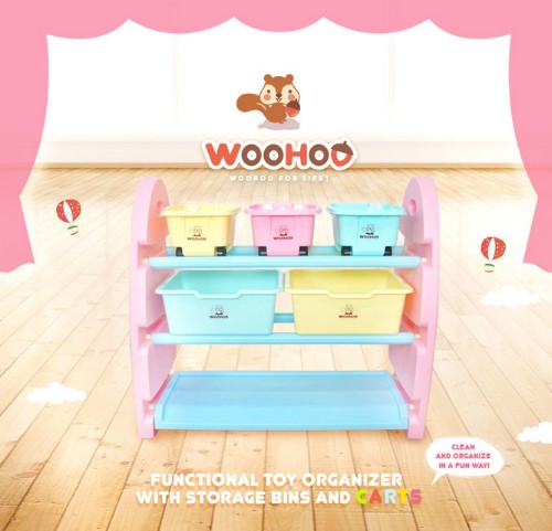 【WOOHOO】兒童玩具收納櫃－三層窄(粉側板)