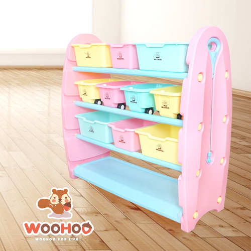 【WOOHOO】兒童玩具收納櫃－四層寬(粉側板)