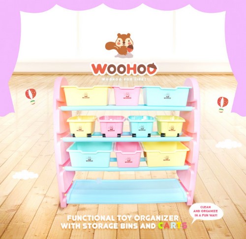 【WOOHOO】兒童玩具收納櫃－四層寬(粉側板)