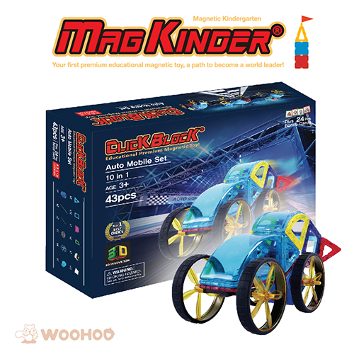 【MagKinder x Click Block 2D】韓國磁性建構片 疾風電動變形車 43件組