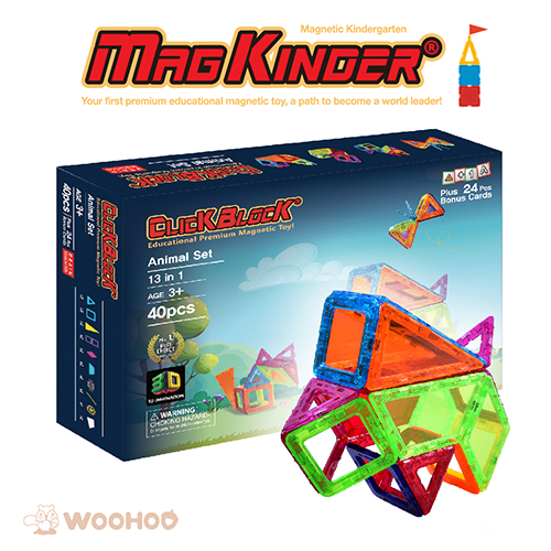 【MagKinder x Click Block 2D】韓國磁性建構片 動物大集合 40件組